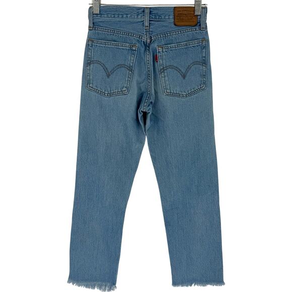Levi's Wedgie Straight Distressed Ankle Jeans Size 24x26 Classic Festival Boho - Picture 7 of 12